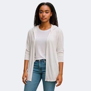 Sigrid Olsen White Linen Blend Hooded Cardigan Lightweight Travel Sweater Large